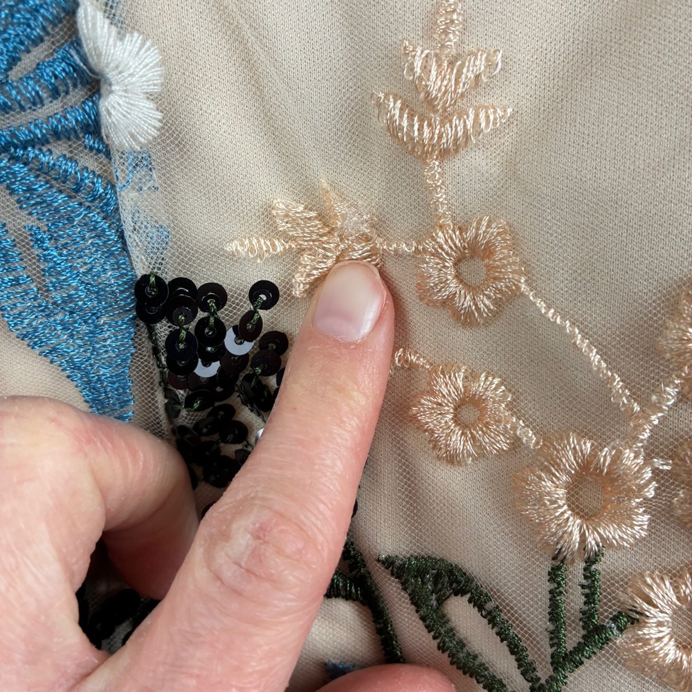 Lulus Show Stopper Dress M Midi Mesh Embroidered Sequin Floral Wedding Party - Picture 5 of 16